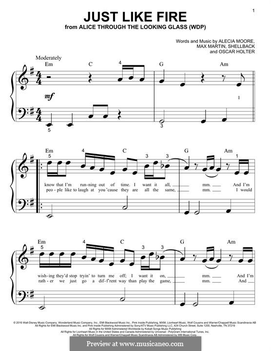 Just Like Fire: Для фортепиано by Shellback, Alecia Moore, Max Martin