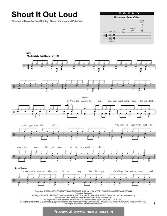 Shout It Out Loud (KISS): Drum set by Bob Ezrin, Gene Simmons, Paul Stanley