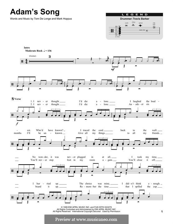 Adam's Song (Blink-182): Drum set by Mark Hoppus, Tom DeLonge