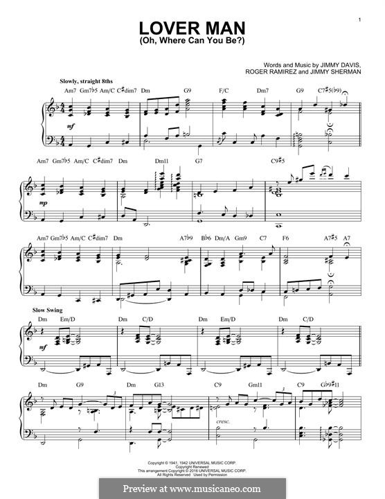 Lover Man (Oh, Where Can You Be?): Для фортепиано by Jimmie Davis, Jimmy Sherman, Roger Ramirez