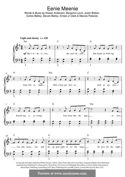 Eenie Meenie (Sean Kingston & Justin Bieber): Для фортепиано by Benjamin Levin, Carlos Battey, Ernest Clark, Kisean Anderson, Marcos Palacios, Steven Battey