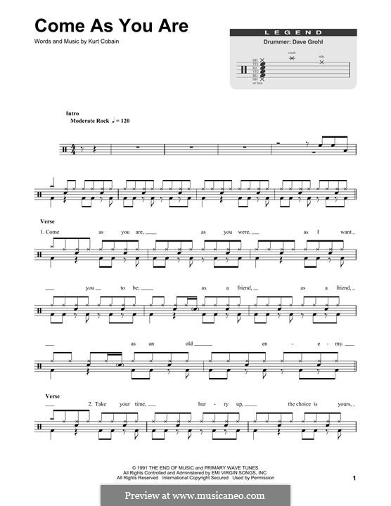 Come as You Are (Nirvana): Drum set by Kurt Cobain