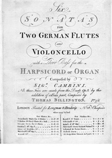 Шесть сонат для двух флейт, виолончели и бассо континуо, Op.5: Партия I флейты by Джузеппе Мария Камбини