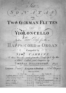 Шесть сонат для двух флейт, виолончели и бассо континуо, Op.5: Партия II флейты by Джузеппе Мария Камбини