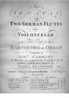 Шесть сонат для двух флейт, виолончели и бассо континуо, Op.5: Партия бассо континуо by Джузеппе Мария Камбини