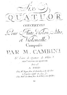 Шесть квартетов для флейты, скрипки, альта и виолончели, T. 145-150: Партия флейты by Джузеппе Мария Камбини