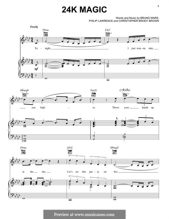 24K Magic: Для голоса и фортепиано (или гитары) by Christopher Brown, Bruno Mars, Philip Lawrence
