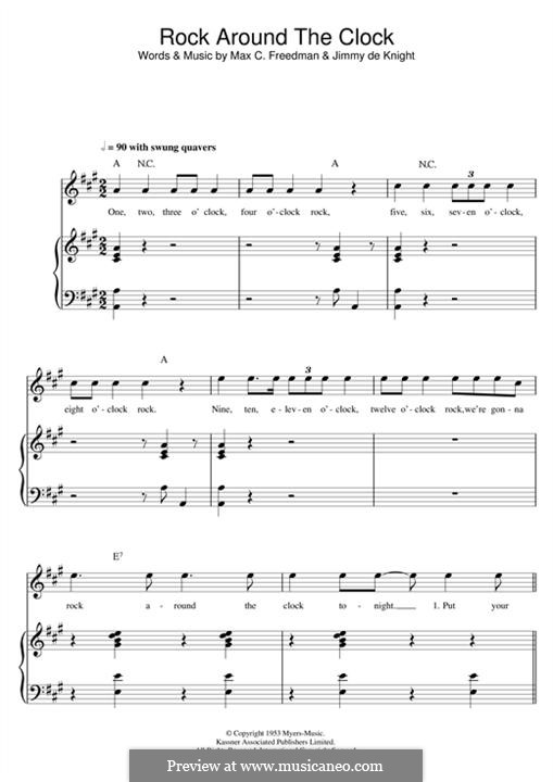 Rock Around the Clock (Bill Haley and His Comets): For voice and piano (or guitar) A Major by Jimmy DeKnight, Max C. Freedman