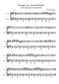 Swing Low, Sweet Chariot: For C-instrument and guitar (A Major) easy version by folklore