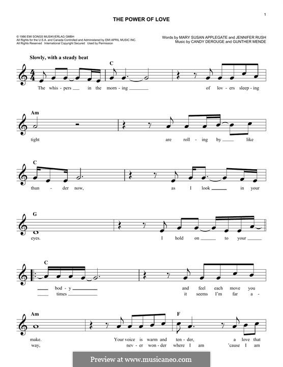 The Power of Love: Melody line (Air Supply) by Candy Derouge, Gunther Mende, Jennifer Rush, Mary Susan Applegate