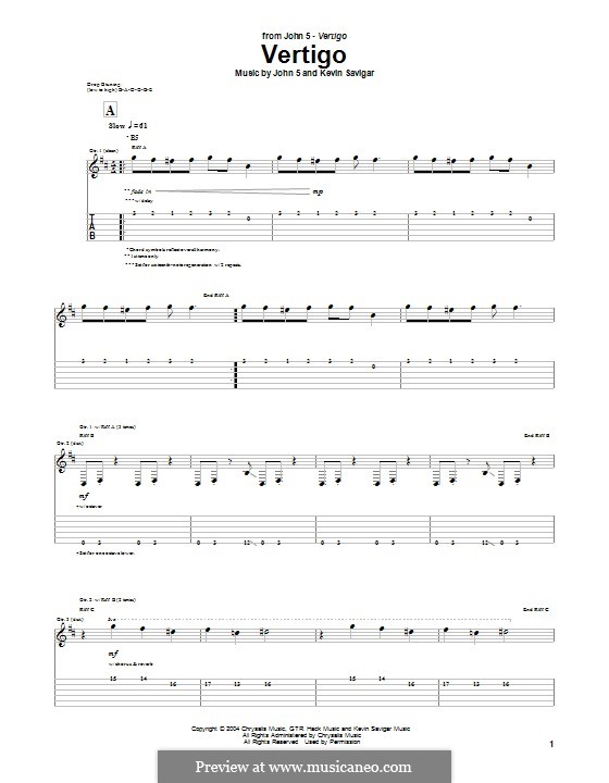 Vertigo (John 5): Гитарная табулатура by Kevin Savigar