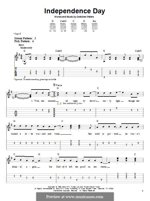 Independence Day: Гитарная табулатура by Gretchen Peters