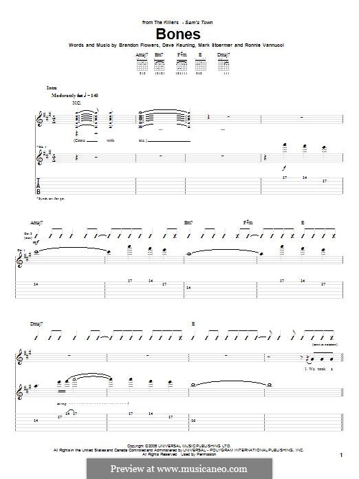 Bones (The Killers): Гитарная табулатура by Brandon Flowers, Dave Keuning, Mark Stoermer, Ronnie Vannucci