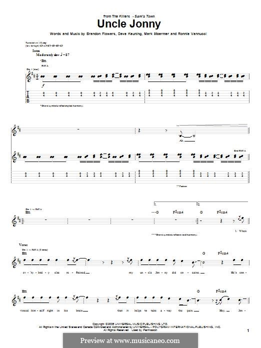 Uncle Jonny (The Killers): Гитарная табулатура by Brandon Flowers, Dave Keuning, Mark Stoermer, Ronnie Vannucci