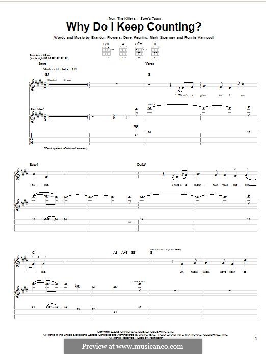 Why Do I Keep Counting (The Killers): Гитарная табулатура by Brandon Flowers, Dave Keuning, Mark Stoermer, Ronnie Vannucci