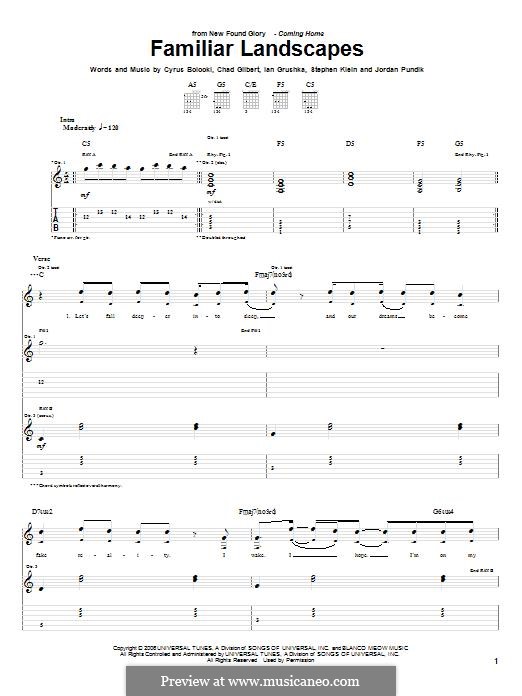 Familiar Landscapes (New Found Glory): Гитарная табулатура by Chad Gilbert, Cyrus Bolooki, Ian Grushka, Jordan Pundik, Stece Klein