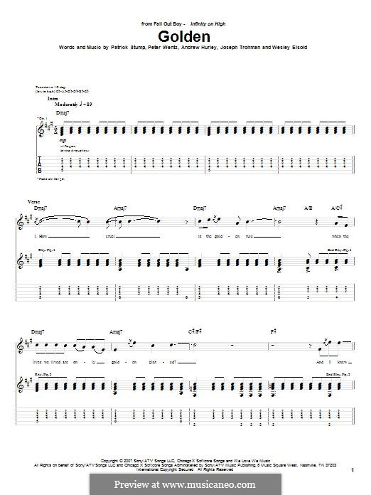 Golden (Fall Out Boy): Гитарная табулатура by Andrew Hurley, Joseph Trohman, Patrick Stump, Peter Wentz, Wesley Eisold