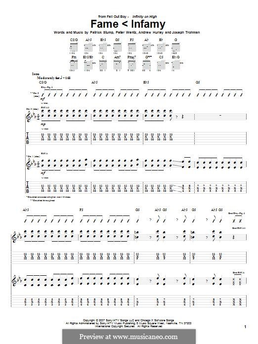 Fame < Infamy (Fall Out Boy): Гитарная табулатура by Andrew Hurley, Joseph Trohman, Patrick Stump, Peter Wentz