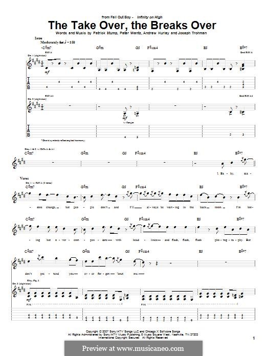 The Take Over, the Breaks Over (Fall Out Boy): Гитарная табулатура by Andrew Hurley, Joseph Trohman, Patrick Stump, Peter Wentz