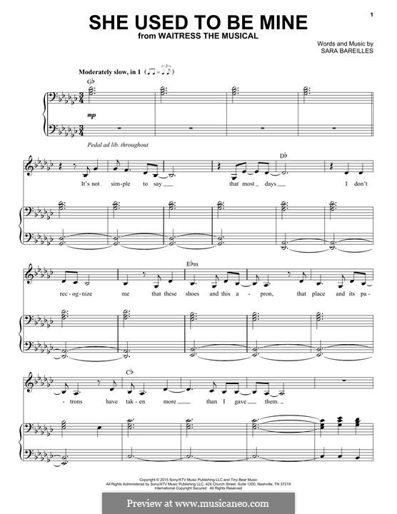 She Used To Be Mine (from Waitress): Для голоса и фортепиано by Sara Bareilles