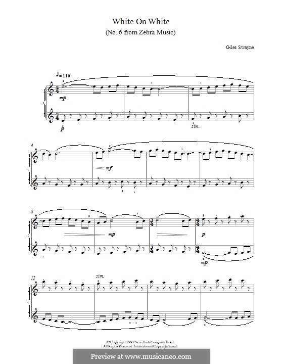 White on White (No.6 from Zebra Music): Для фортепиано by Giles Swayne
