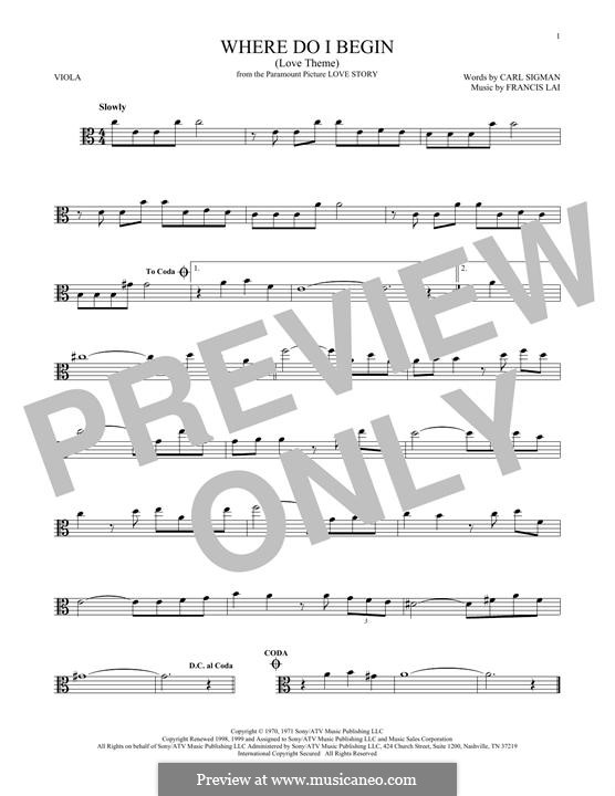 Where Do I Begin (Theme from Love Story): For viola by Francis Lai