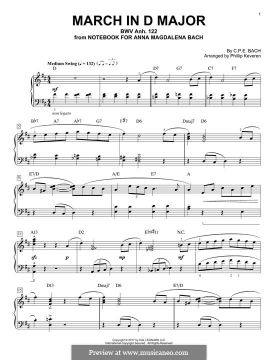 No.16 Марш ре мажор, BWV Anh.122: Для фортепиано by Иоганн Себастьян Бах