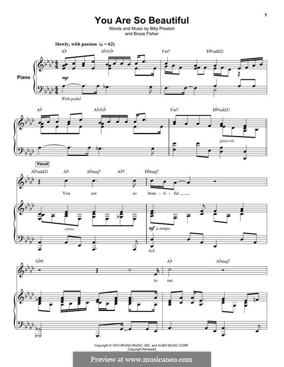 You Are So Beautiful (Joe Cocker): Для голоса и фортепиано (или гитары) by Billy Preston, Bruce Fisher