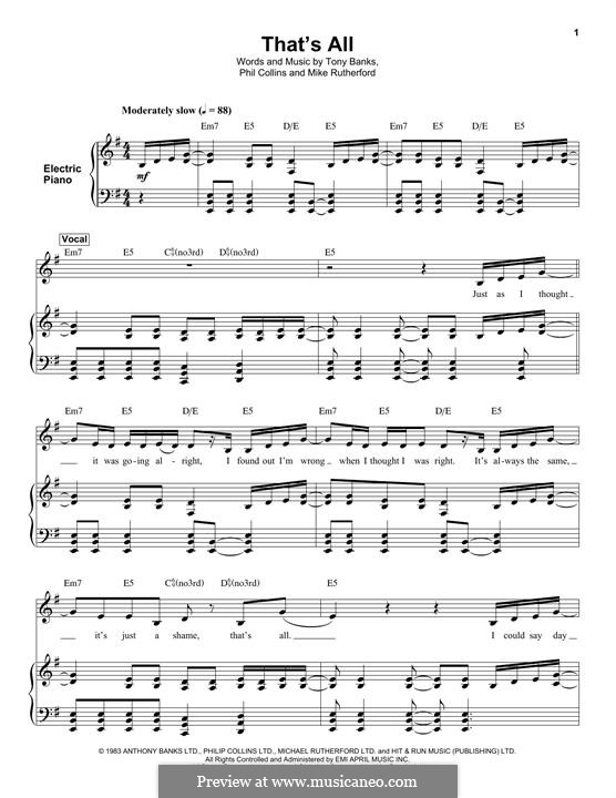 That's All (Genesis): Для голоса и фортепиано (или гитары) by Tony Banks, Mike Rutherford, Phil Collins
