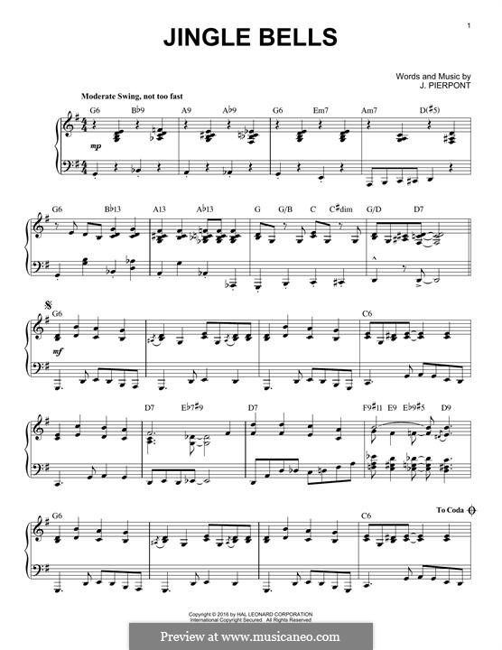 Piano version (printable scores): Jazz notes by James Lord Pierpont
