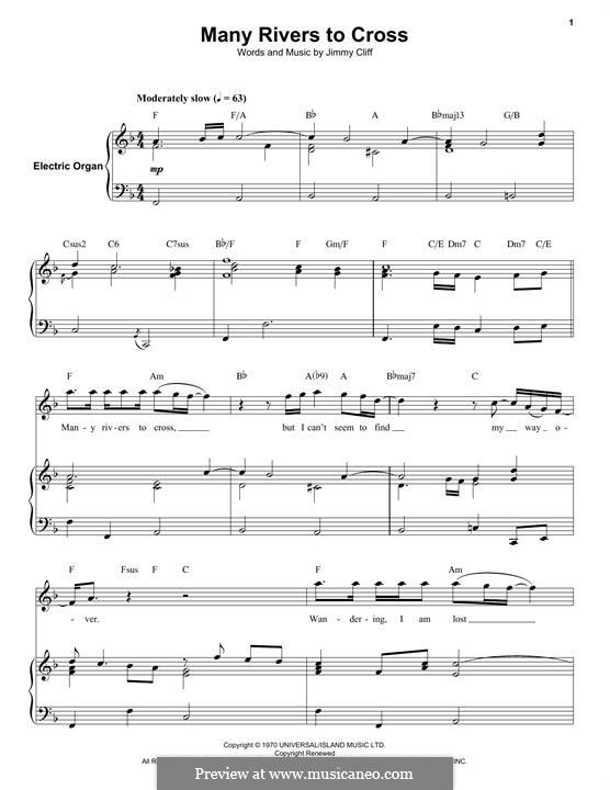 Many Rivers to Cross (UB40): For voice and organ by Jimmy Cliff
