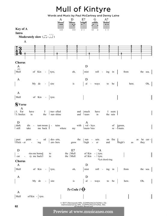 Mull of Kintyre (Wings): Гитарная табулатура by Denny Laine, Paul McCartney