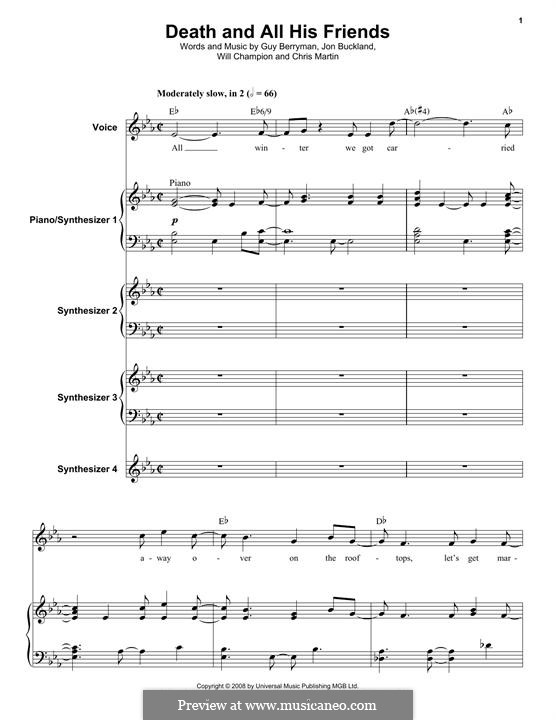 Death and All His Friends (Coldplay): For voice, piano and synthesizer by Chris Martin, Guy Berryman, Jonny Buckland, Will Champion