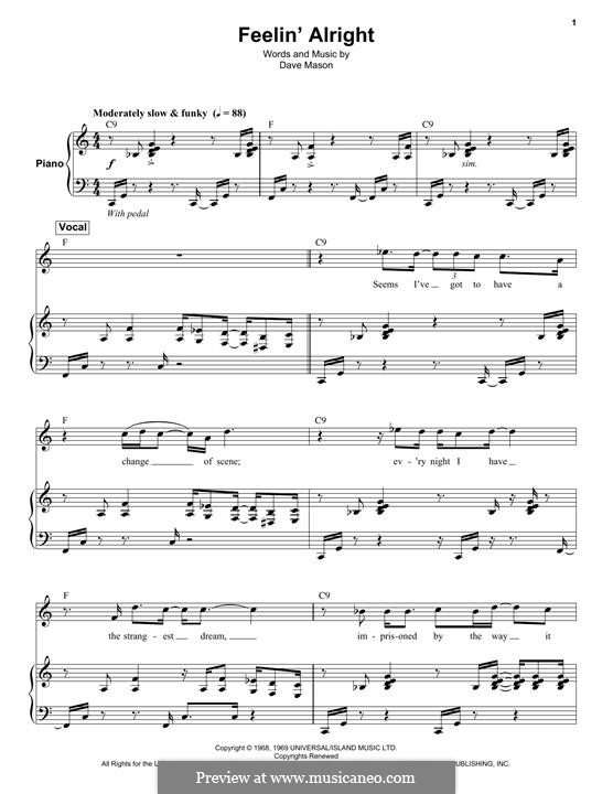 Feelin' Alright (Joe Cocker): Для голоса и фортепиано (или гитары) by Dave Mason