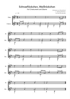 Schneeflöckchen, Weißröckchen: For C-instrument and guitar (G Major) by folklore