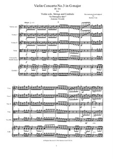 La stravaganza. Twelve Violin Concertos, Op.4: Violin Concerto No.3 in G Major – score and all parts, RV 301 by Антонио Вивальди