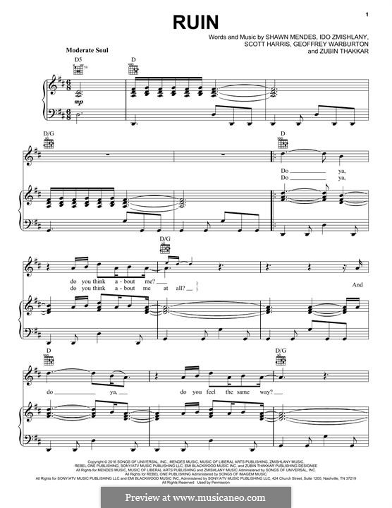 Ruin: Для голоса и фортепиано (или гитары) by Scott Harris, Ido Zmishlany, Shawn Mendes, Geoffrey Warburton