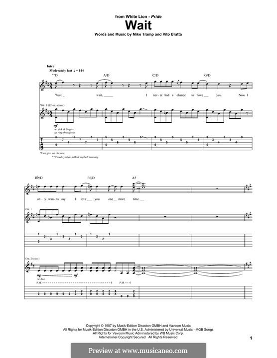 Wait (White Lion): Гитарная табулатура by Mike Tramp, Vito Bratta