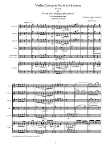 La stravaganza. Twelve Violin Concertos, Op.4: Violin Concerto No.6 in G Minor – score and all parts, RV 316 by Антонио Вивальди