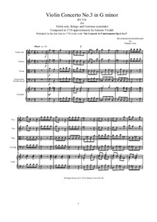 Шесть концертов для струнных, Op.6: Concerto No.3 in G Minor – score and all parts, RV 318 by Антонио Вивальди
