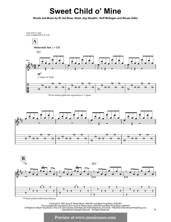 Sweet Child O' Mine (Guns N' Roses): For guitar with tab (Igor Presnyakov) by Slash, W. Axl Rose, Duff McKagan, Izzy Stradlin, Steven Adler