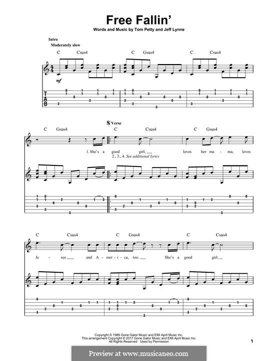 Free Fallin': Гитарная табулатура by Jeff Lynne