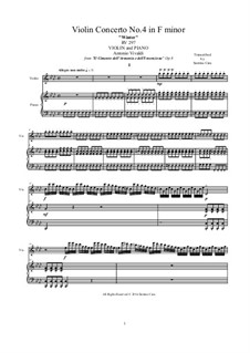Концерт для скрипки с оркестром No.4 фа минор 'Зима', RV 297: Аранжировка для скрипки и фортепиано by Антонио Вивальди