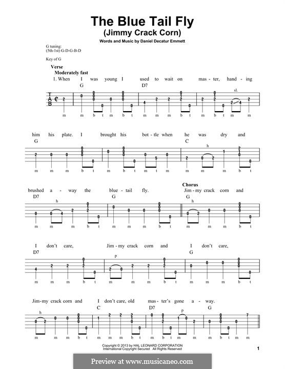 The Blue Tail Fly (Jimmy Crack Corn): For banjo by Daniel Decatur Emmett
