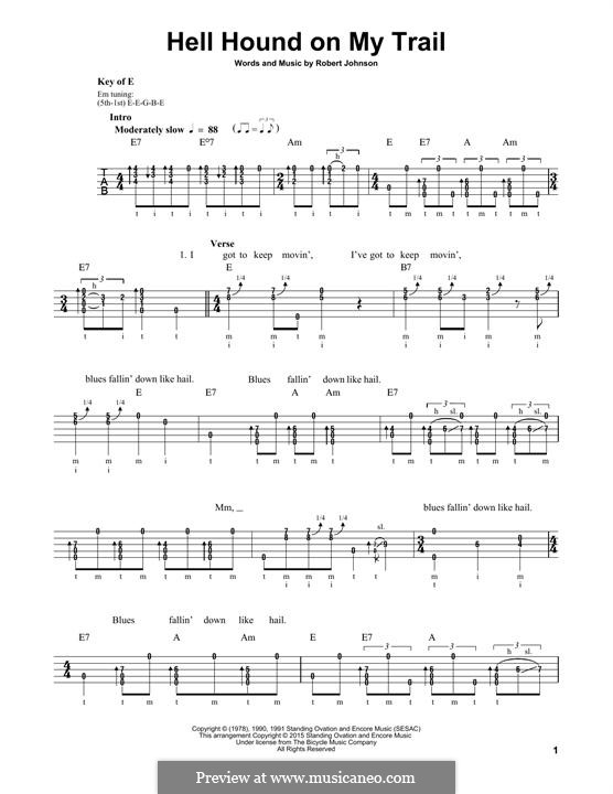 Hell Hound on My Trail (Eric Clapton): For banjo by Robert Leroy Johnson
