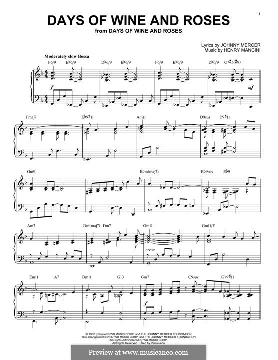 Days of wine and roses. Days of wine and roses ноты. Days of wine and roses. Days of wine and roses для саксофона h mancini ноты. Days of wine and roses.