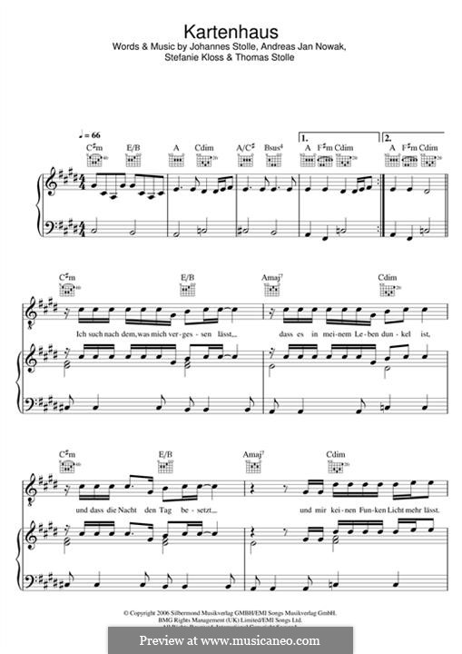 Kartenhaus (Silbermond): Для голоса и фортепиано (или гитары) by Johannes Stolle, Thomas Stolle, Andreas Jan Nowak, Stefanie Kloss