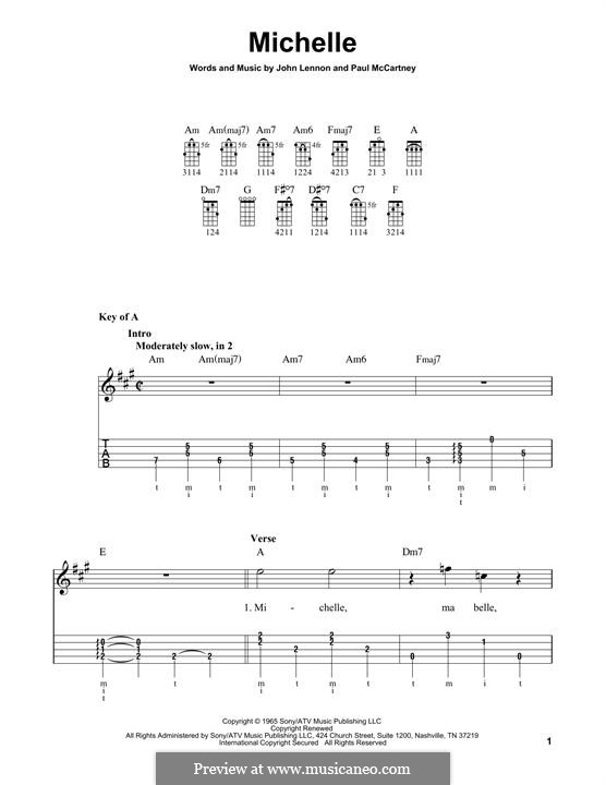 Michelle (The Beatles), for One Instrument: For banjo by John Lennon, Paul McCartney