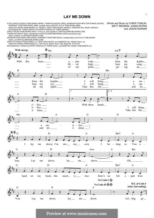 Lay Me Down (Passion): Мелодия by Chris Tomlin, Jason David Ingram, Jonas Myrin, Matt Redman