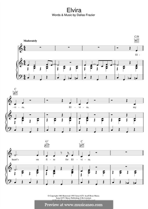 Elvira (The Oak Ridge Boys): Для голоса и фортепиано (или гитары) by Dallas Frazier